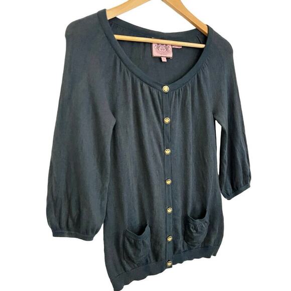 Vintage Juicy Couture Cotton Cashmere Gold Button Up Cardigan Women’s Sz S Gray - Picture 3 of 14